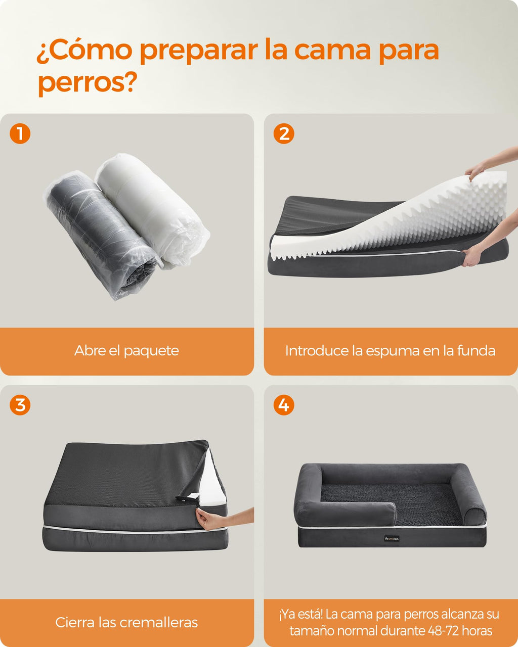 Feandrea Orthopedic Dog Bed, Sofa, Pet Bed, Soft Padding, Raised Edges, Removable and Washable Cover, 122 x 85 x 20 cm, Non-Slip, Osucro Grey PGW078G01