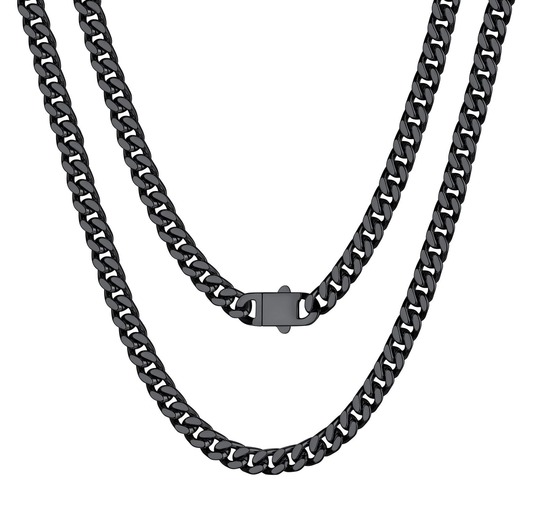 Bestyle Cuban Chain Necklace 5 mm/7 mm/9 mm/12 mm Width Necklace Cuban Miami Chain Length 45-76 cm Necklace Stainless Steel Cuban Chain Silver/Gold/Black Hip Hop Rock Punk Chain
