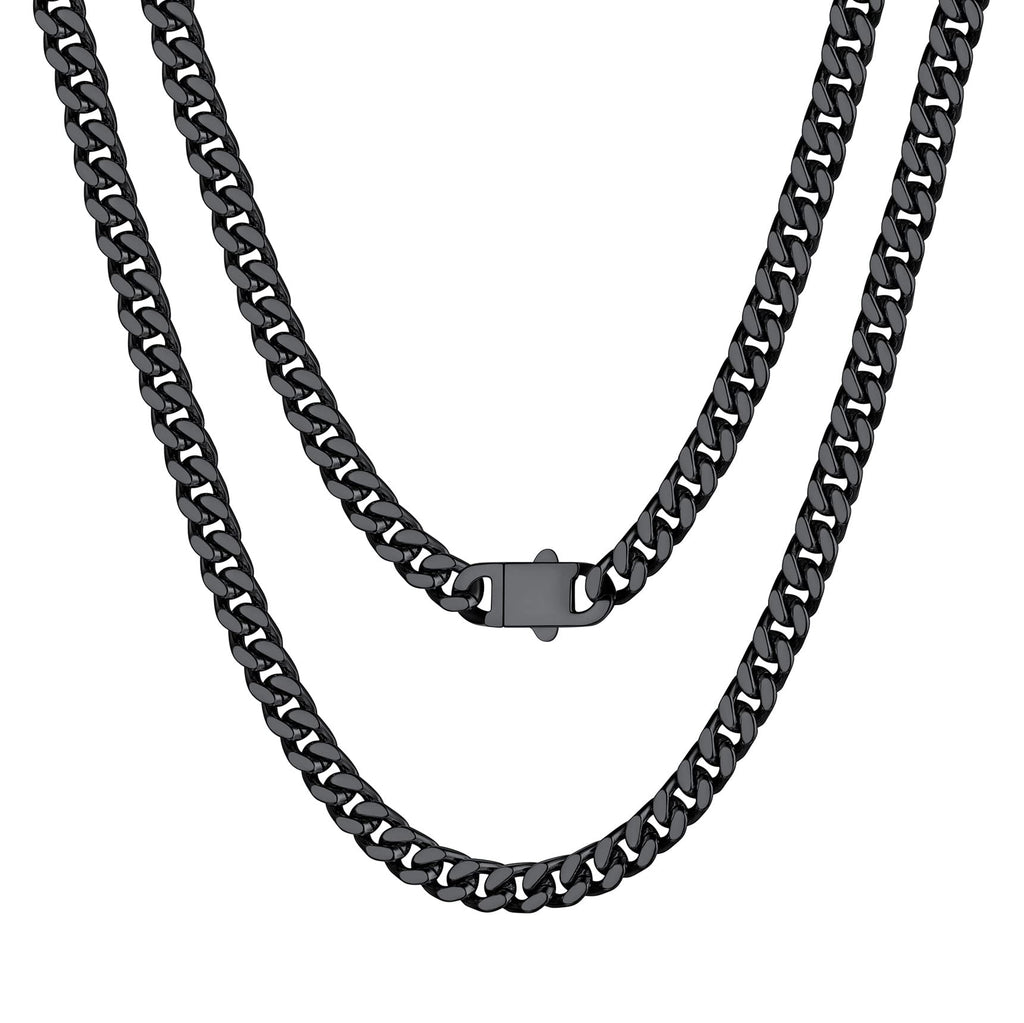 Bestyle Cuban Chain Necklace 5 mm/7 mm/9 mm/12 mm Width Necklace Cuban Miami Chain Length 45-76 cm Necklace Stainless Steel Cuban Chain Silver/Gold/Black Hip Hop Rock Punk Chain