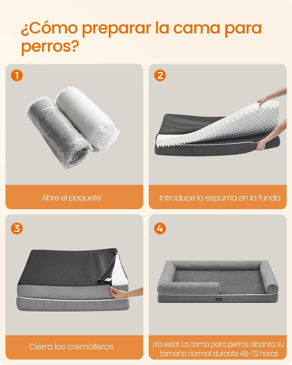 Feandrea Orthopedic Dog Bed, Sofa, Pet Bed, Soft Padding, Raised Edges, Removable and Washable Cover, 122 x 85 x 20 cm, Non-Slip, Osucro Grey PGW078G01