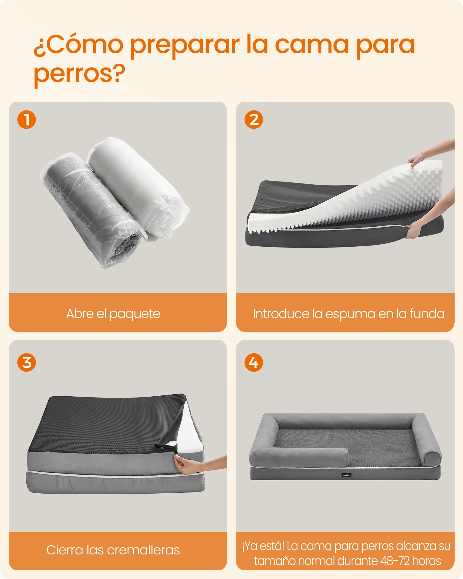 Feandrea Orthopedic Dog Bed, Sofa, Pet Bed, Soft Padding, Raised Edges, Removable and Washable Cover, 122 x 85 x 20 cm, Non-Slip, Osucro Grey PGW078G01