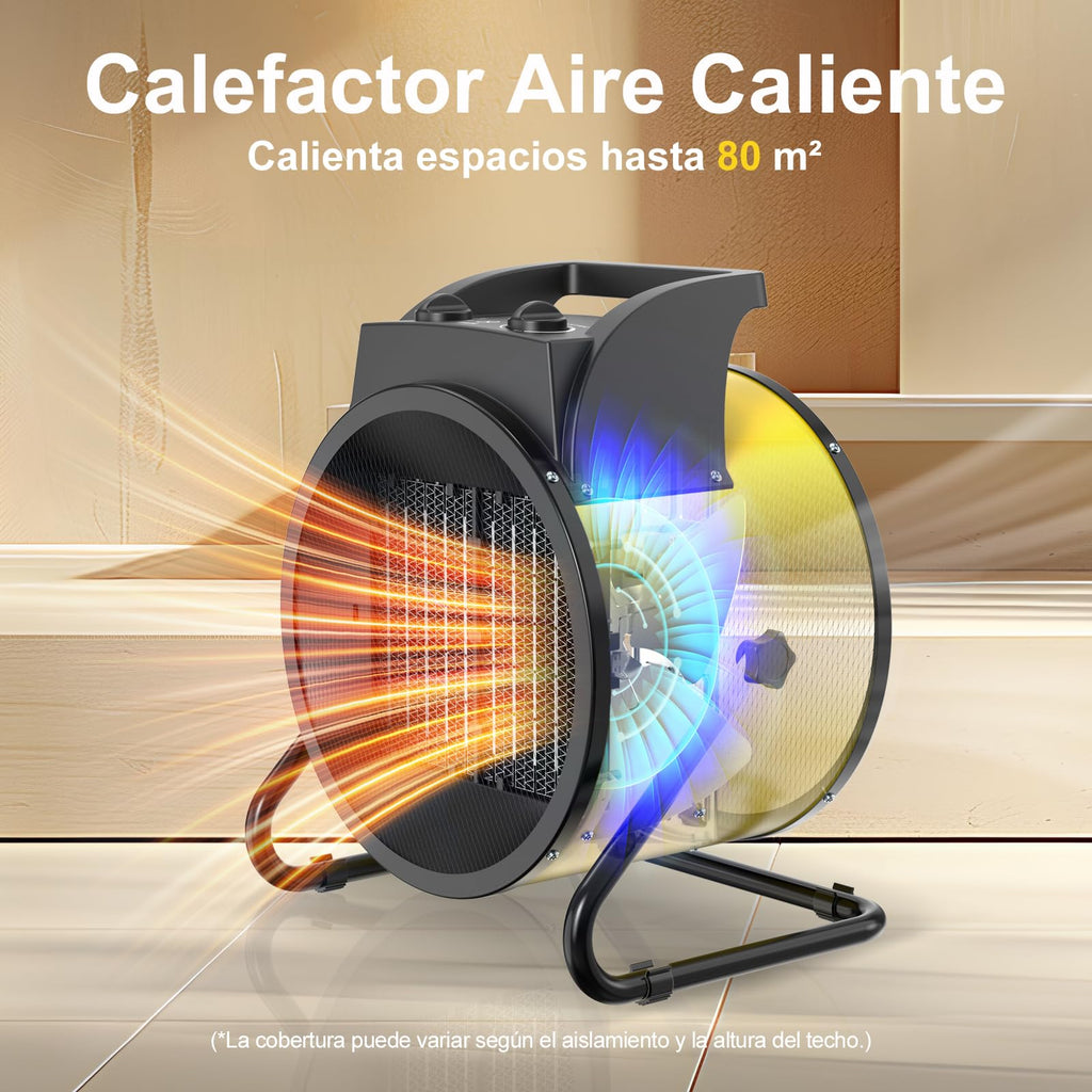 Ceramic Heater 2000W - Low Consumption - Portable Electric Radiator - Fast Heating in 3 s - Suitable for Homes, Bathrooms and Construction Sites