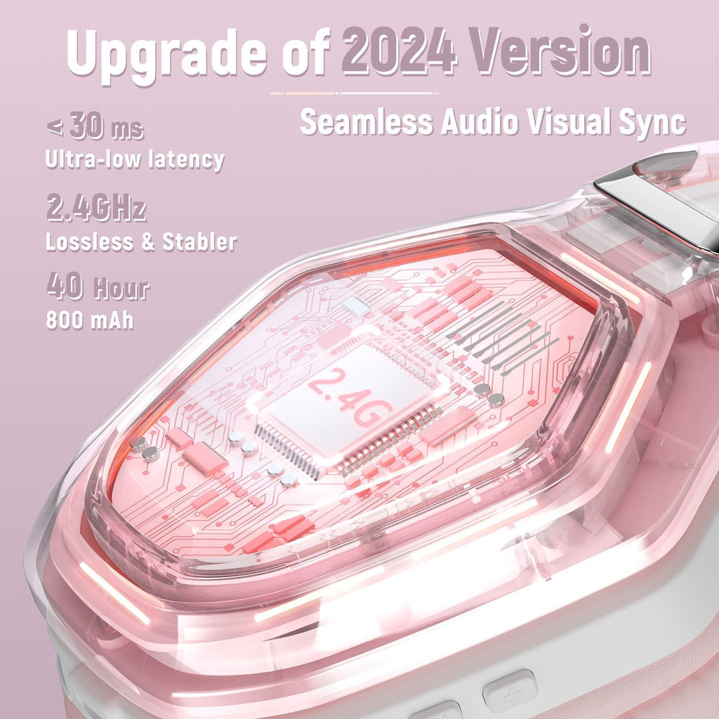 Ozeino Wireless Gaming Headset for PC/Ps5/Ps4, 2.4GHz Wireless+Bluetooth Wireless Gaming Headphones, Low Latency Lossless Sound Quality, 30Hr+ Duration