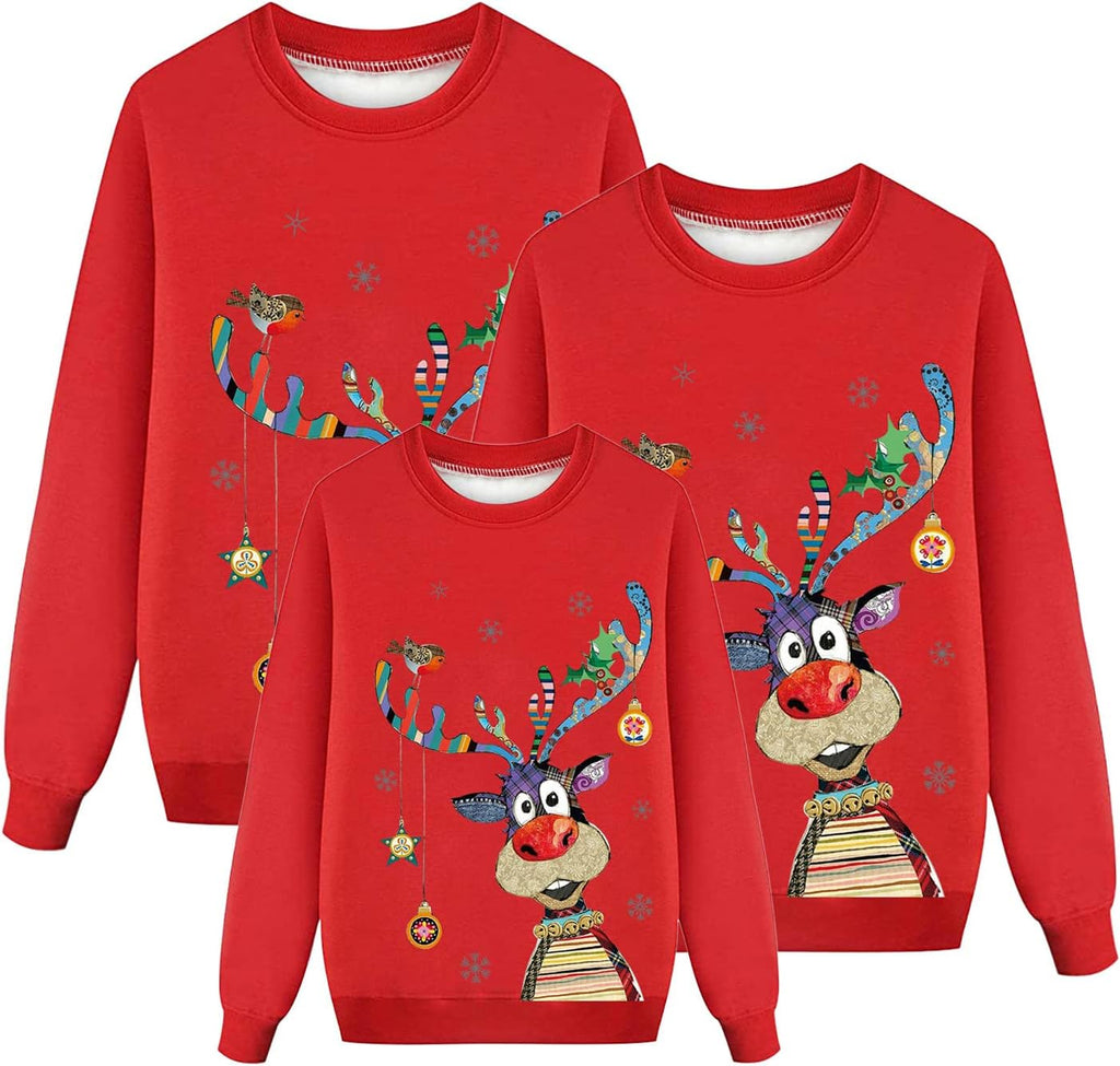 Sweater Christmas Family Woman Man Child Christmas Sweatshirts Family Round Neck Long Sleeve Christmas Sweater Winter Warm Christmas Jerseys for Couples Blouses Tops