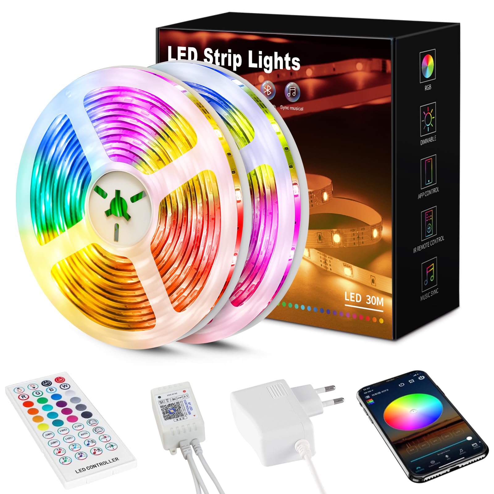 LED Strips 20 Metres RGB 5050, LED Lights with App and Controller, Sync with Music, Ideal for LED Lights, Room Lights, Party Decoration and Christmas (10 m x 2)