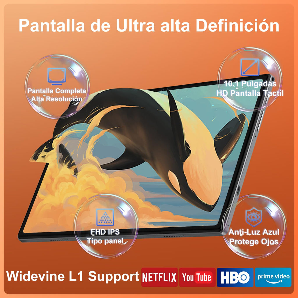 Android 15 Tablet, 30GB RAM 128GB ROM (TF 2TB Expandable), 10 Inch, 8000mAh, WIFI 5G, GPS/BT5.0/OTG, Face ID, Widevine L1, Metal Body Tablet with Keyboard, Mouse and Protective Case -Black