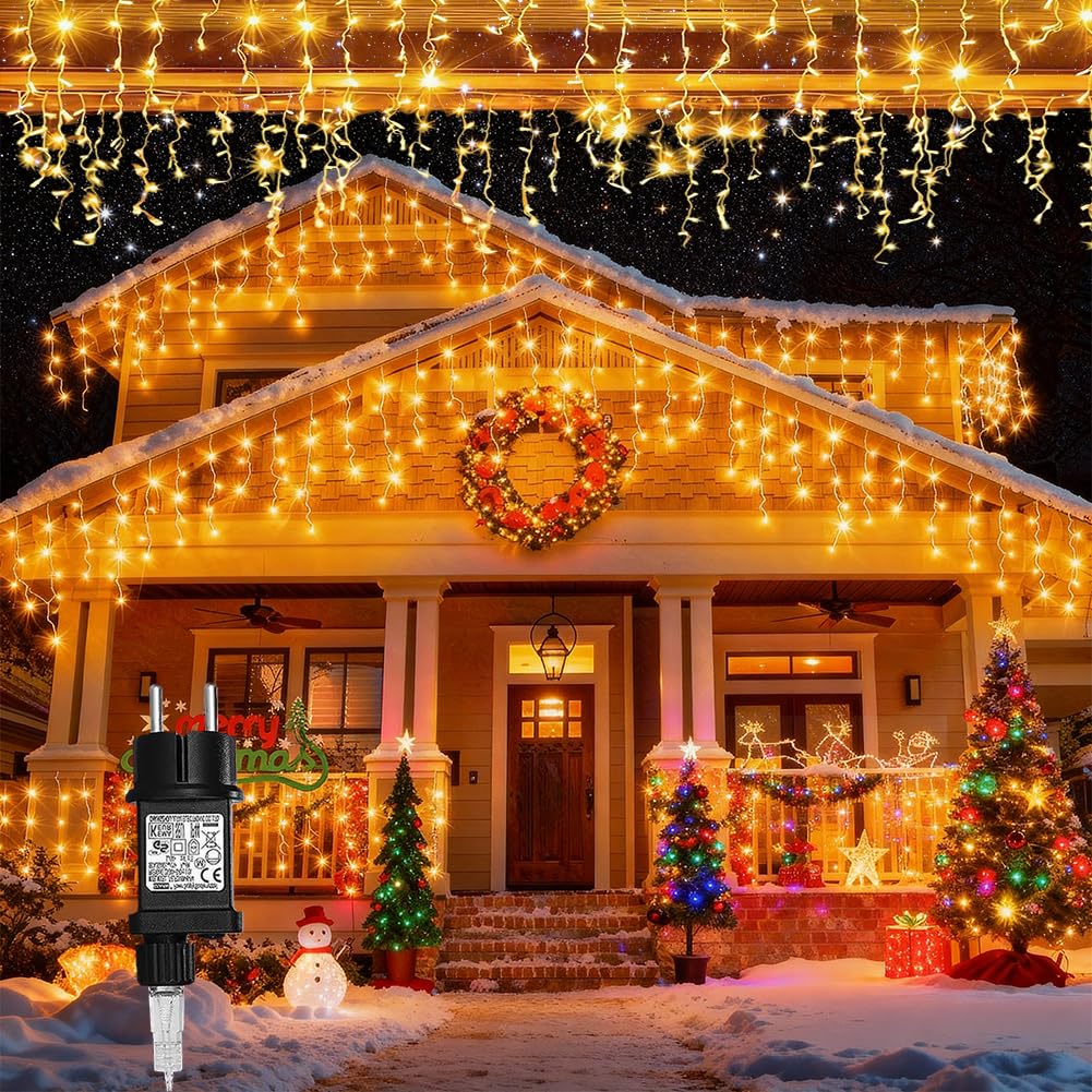 Christmas Curtain Lights Outdoor, 5M 200 LED IP44 Waterproof with 8 Modes, Garlands Decoration Indoor and Outdoor for Parties, Weddings, Garden, Window