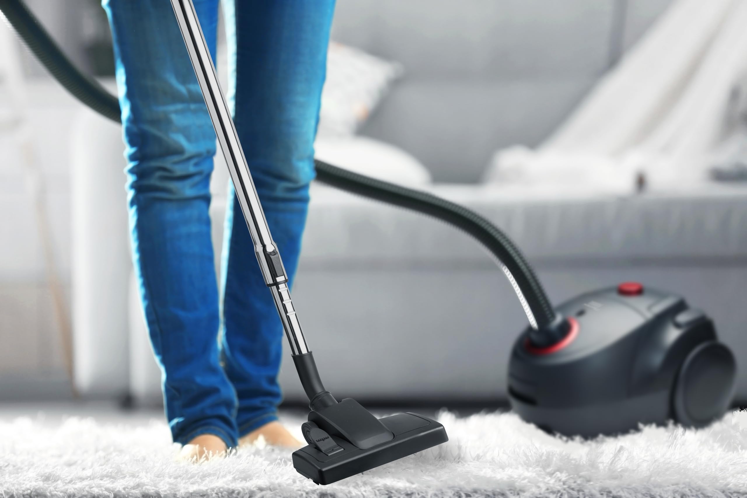 Bestron - Vacuum cleaner with bag, floor vacuum cleaner with 3 dust bags, telescopic handle of 94 cm and switchable floor suction, 7.5 m radius, HEPA12 filter and washable microfilter,