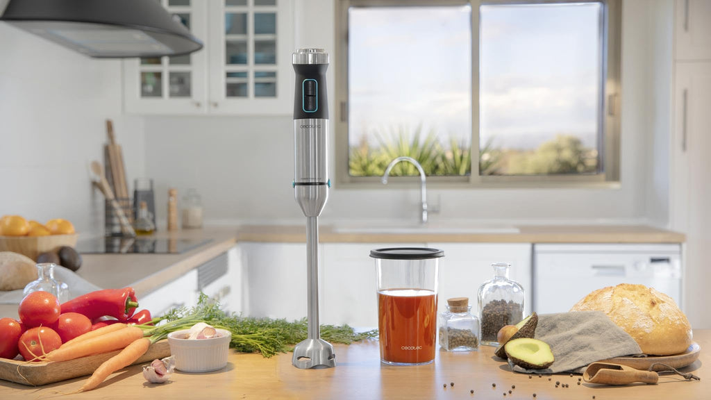 Cecotec Power TitanBlack 1500 XL PerfectCream&Crush Hand Blender, 1500 W, CrossBlades Technology with 4-Blade Blades, XL Foot, Includes Chopper, Whisk Sticks and Masher