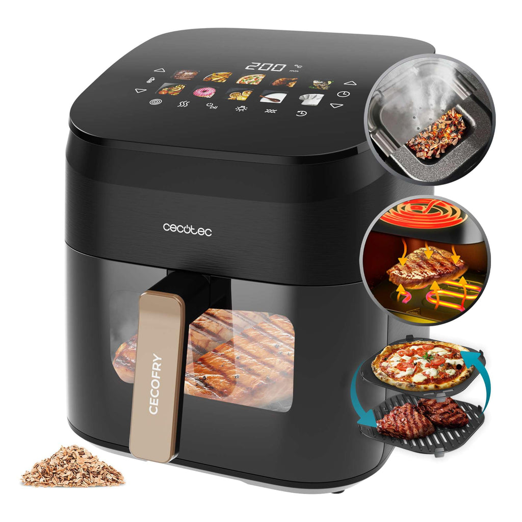 Cecotec Air Fryer 8L with Double Grill, Air Fryer, Cecofry&Grill Duoheat 8000. 2200W, Perfect Golden and Grill Flavor in Meat, Temperature between 80-200°C, 8 Menus and Window