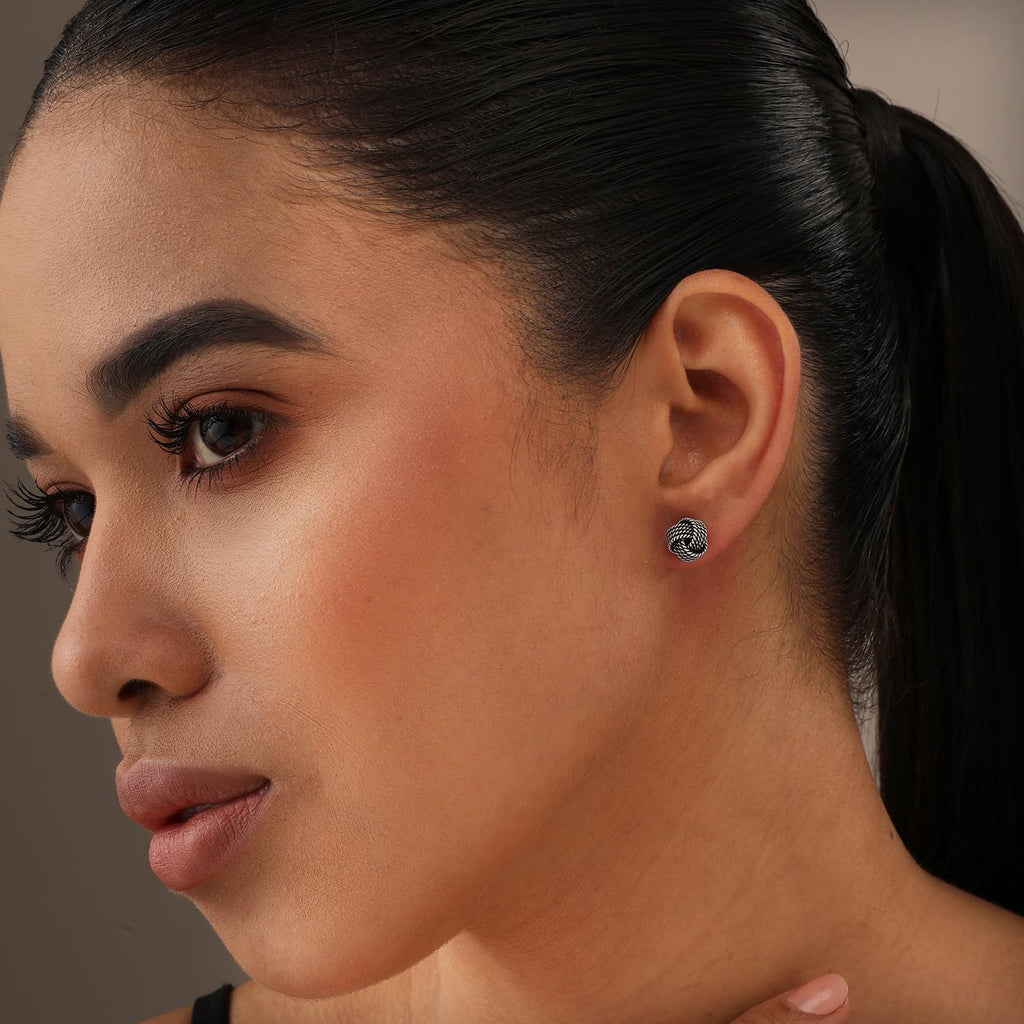 LeCalla Italian Silver Jewelry Stud Earring Twisted Design Wire Love Knot for Women