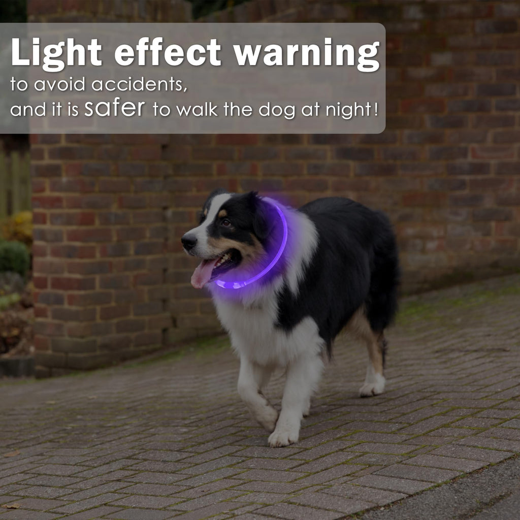 Coolzon Rechargeable and Waterproof Luminous Dog Collar with 3 Light Modes, Adjustable Length LED Collars for Dogs Cats Small Medium Large, Red