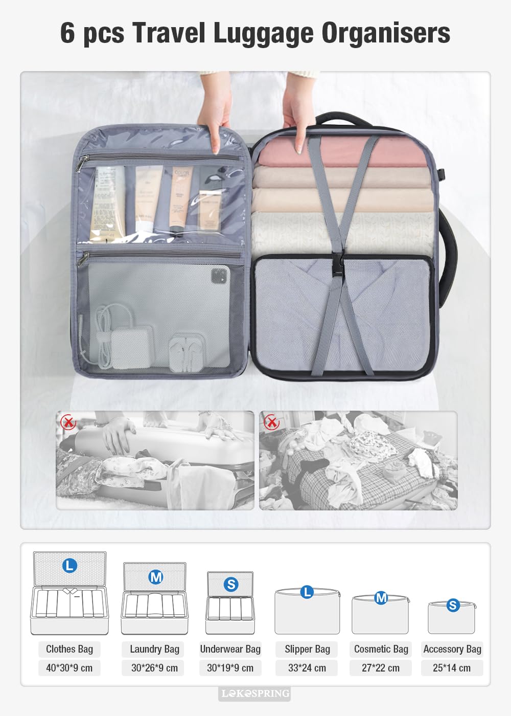 Travel Backpack Cabin Airplane 40x20x25 | Travel Backpack Woman Man - Travel Suitcases Cabin with 6 Organizer Bags - Holidays Business Travel School