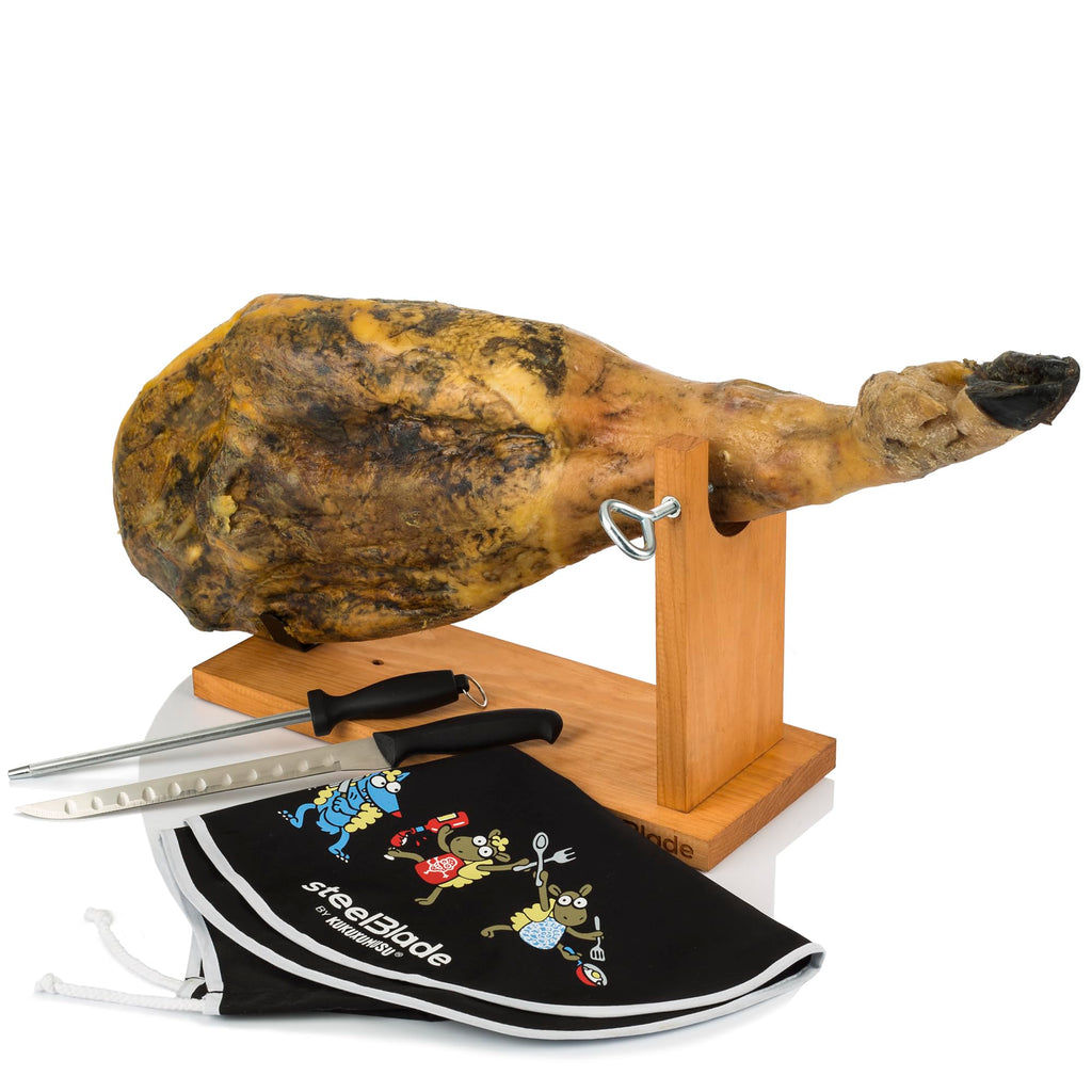 Ham Holder + Kukuxumusu Ham Cover + Ham Knife and Chaira – Ham Holder Made in Spain