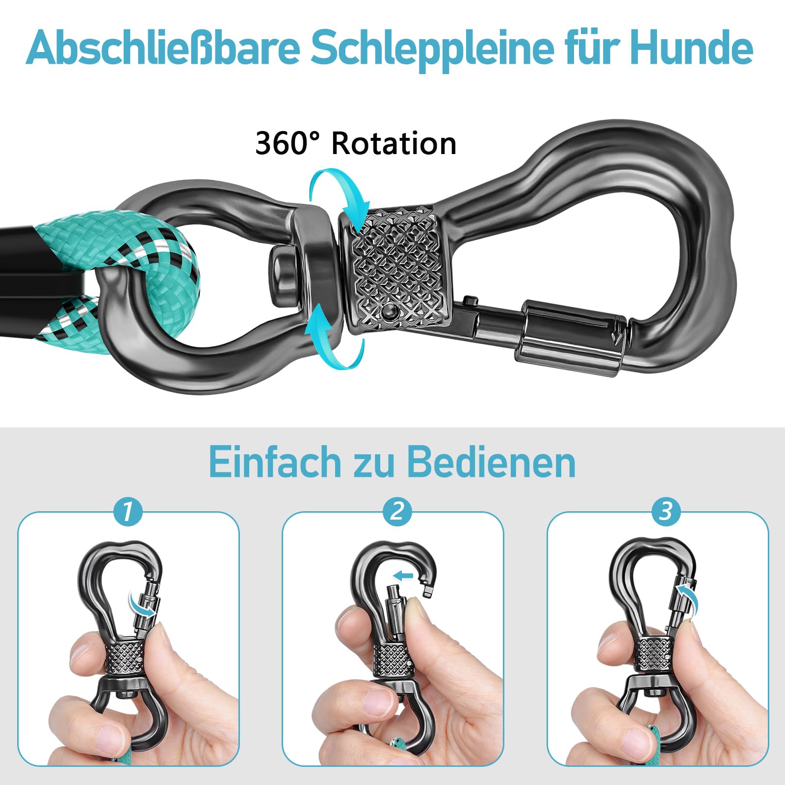 X XBEN Dog Training Lead, 1.5 m, 3 m, 5 m, 6 m, 10 m, 15 m, 20 m, 25 m, 30 m, Long Dog Leash with Lockable Hook, Training Leash for Large and Small Dogs, Reflective and Durable