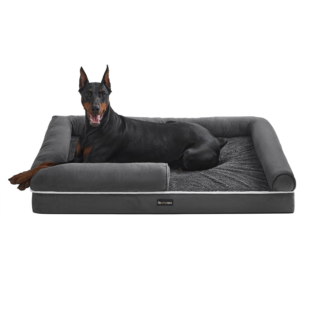 Feandrea Orthopedic Dog Bed, Sofa, Pet Bed, Soft Padding, Raised Edges, Removable and Washable Cover, 122 x 85 x 20 cm, Non-Slip, Osucro Grey PGW078G01