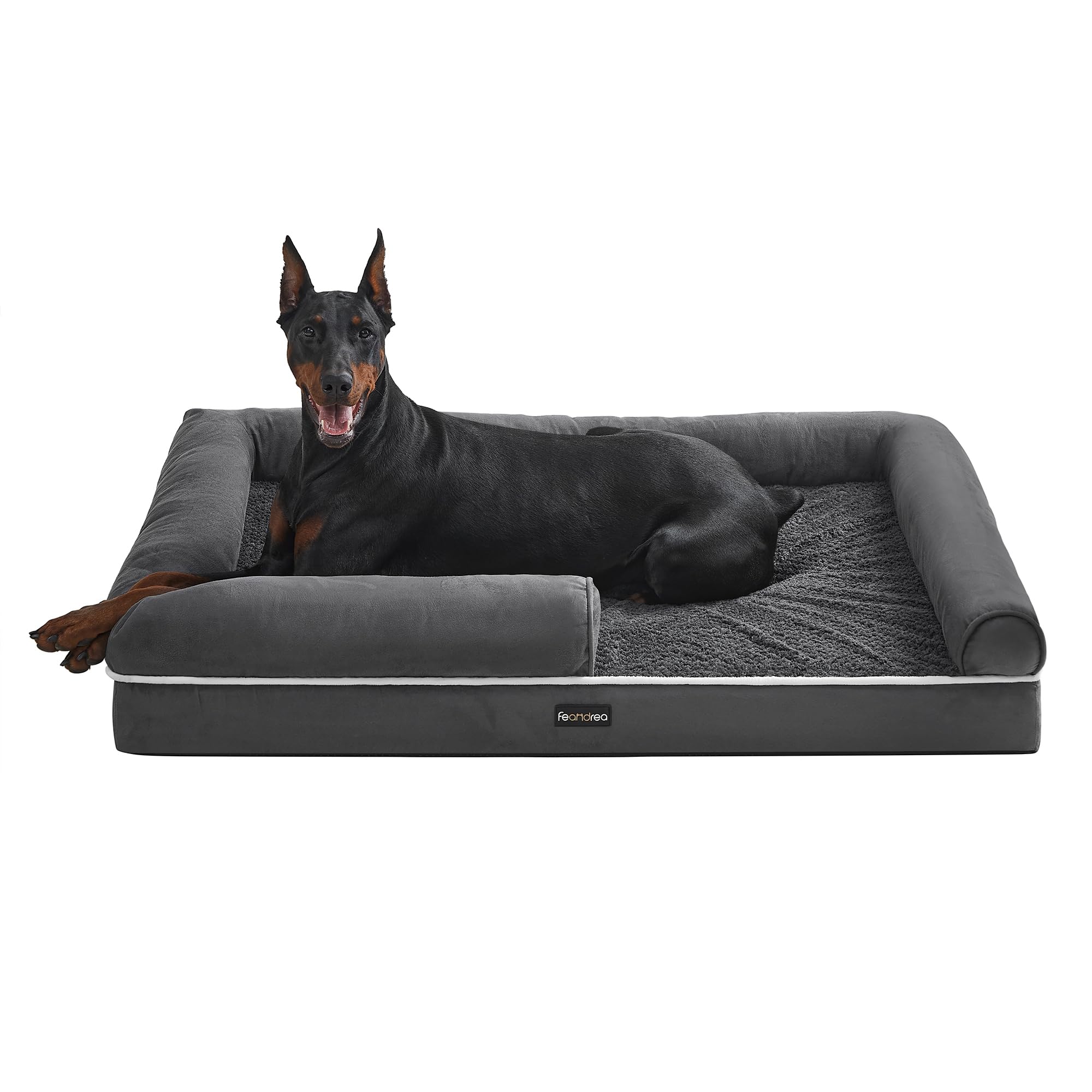 Feandrea Orthopedic Dog Bed, Sofa, Pet Bed, Soft Padding, Raised Edges, Removable and Washable Cover, 122 x 85 x 20 cm, Non-Slip, Osucro Grey PGW078G01