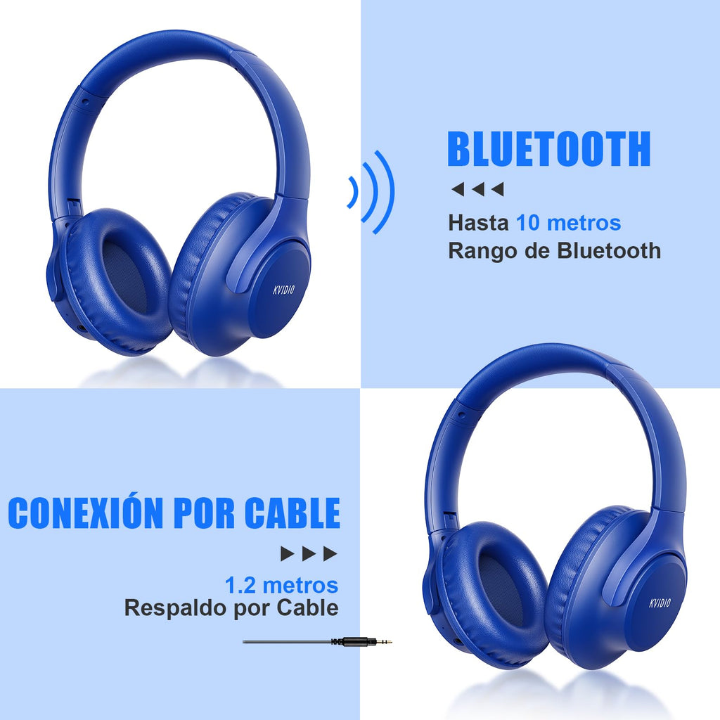 KVIDIO Wireless On-Ear Headphones, 55 Hours Playtime Bluetooth Headphones, Foldable Lightweight Headphones with Microphone, Deep Bass (Black)