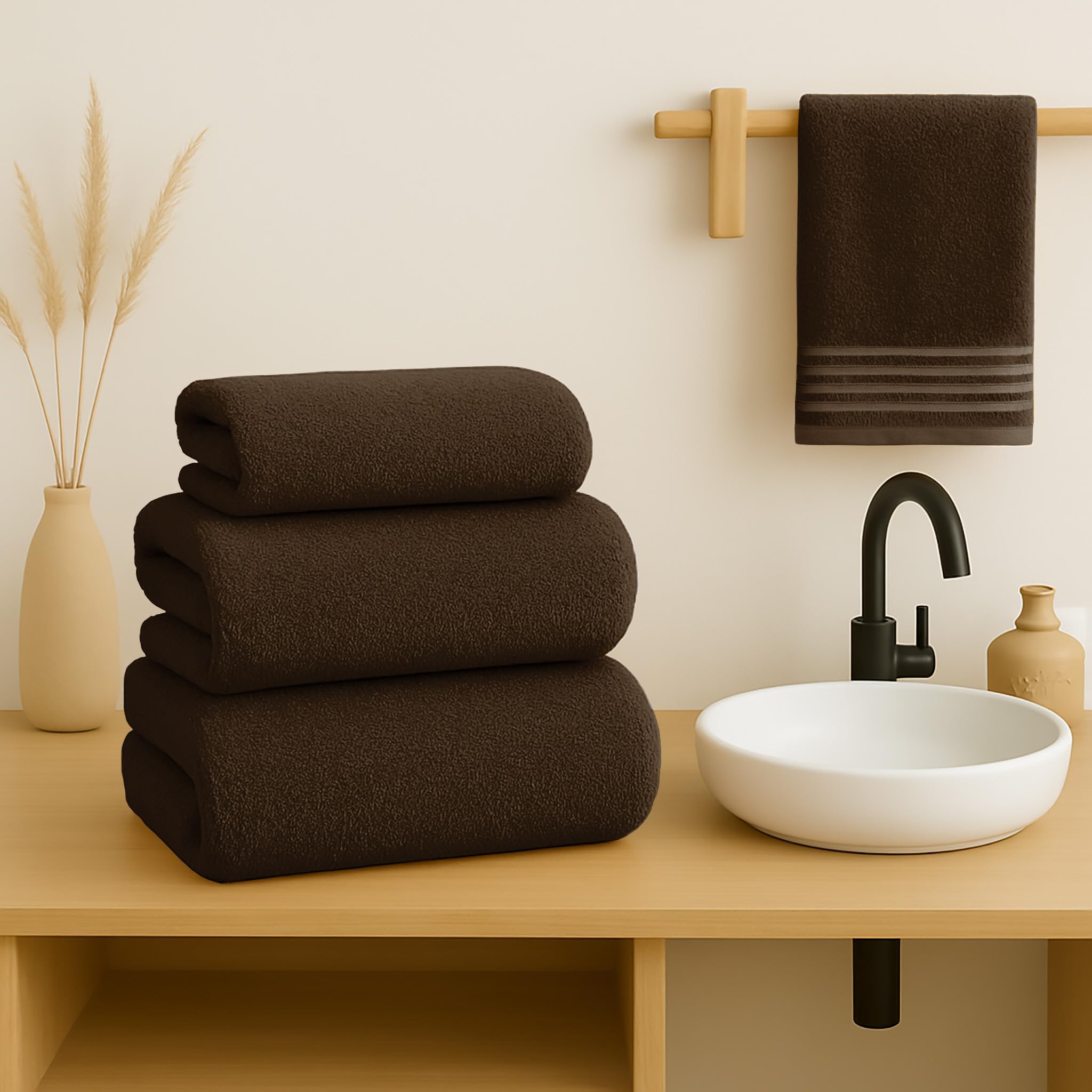 500 g Plain Full Bath Towel Set – Large and Small Terry Towels, 100% Cotton – Pack (2 Washbasin + 2 Shower) – High Absorption – Cotton Towel – Grass