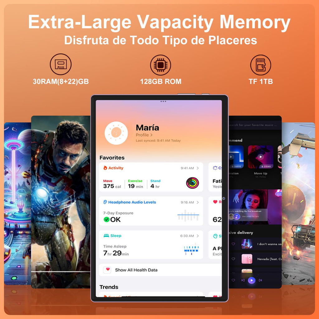 Android 15 Tablet, 30GB RAM 128GB ROM (TF 2TB Expandable), 10 Inch, 8000mAh, WIFI 5G, GPS/BT5.0/OTG, Face ID, Widevine L1, Metal Body Tablet with Keyboard, Mouse and Protective Case -Black