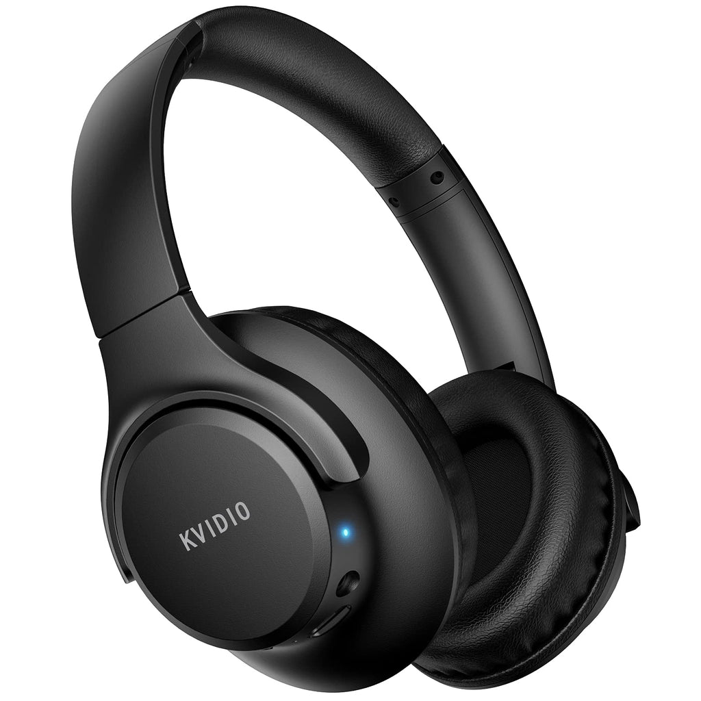 KVIDIO Wireless On-Ear Headphones, 55 Hours Playtime Bluetooth Headphones, Foldable Lightweight Headphones with Microphone, Deep Bass (Black)