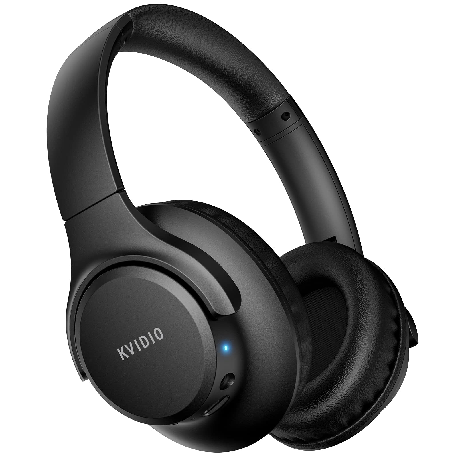 KVIDIO Wireless On-Ear Headphones, 55 Hours Playtime Bluetooth Headphones, Foldable Lightweight Headphones with Microphone, Deep Bass (Black)