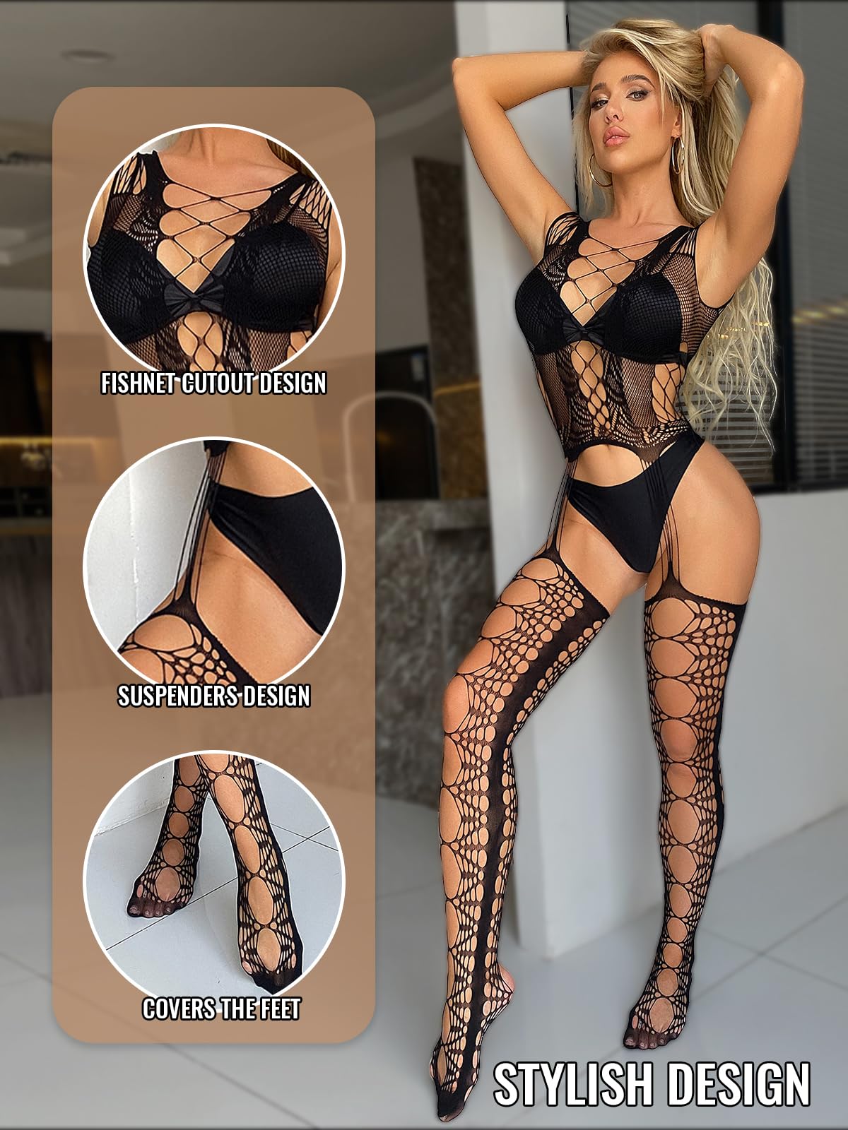 Buitifo mesh bodysuit woman plus size crotchless sexy sleepwear soft lingerie women