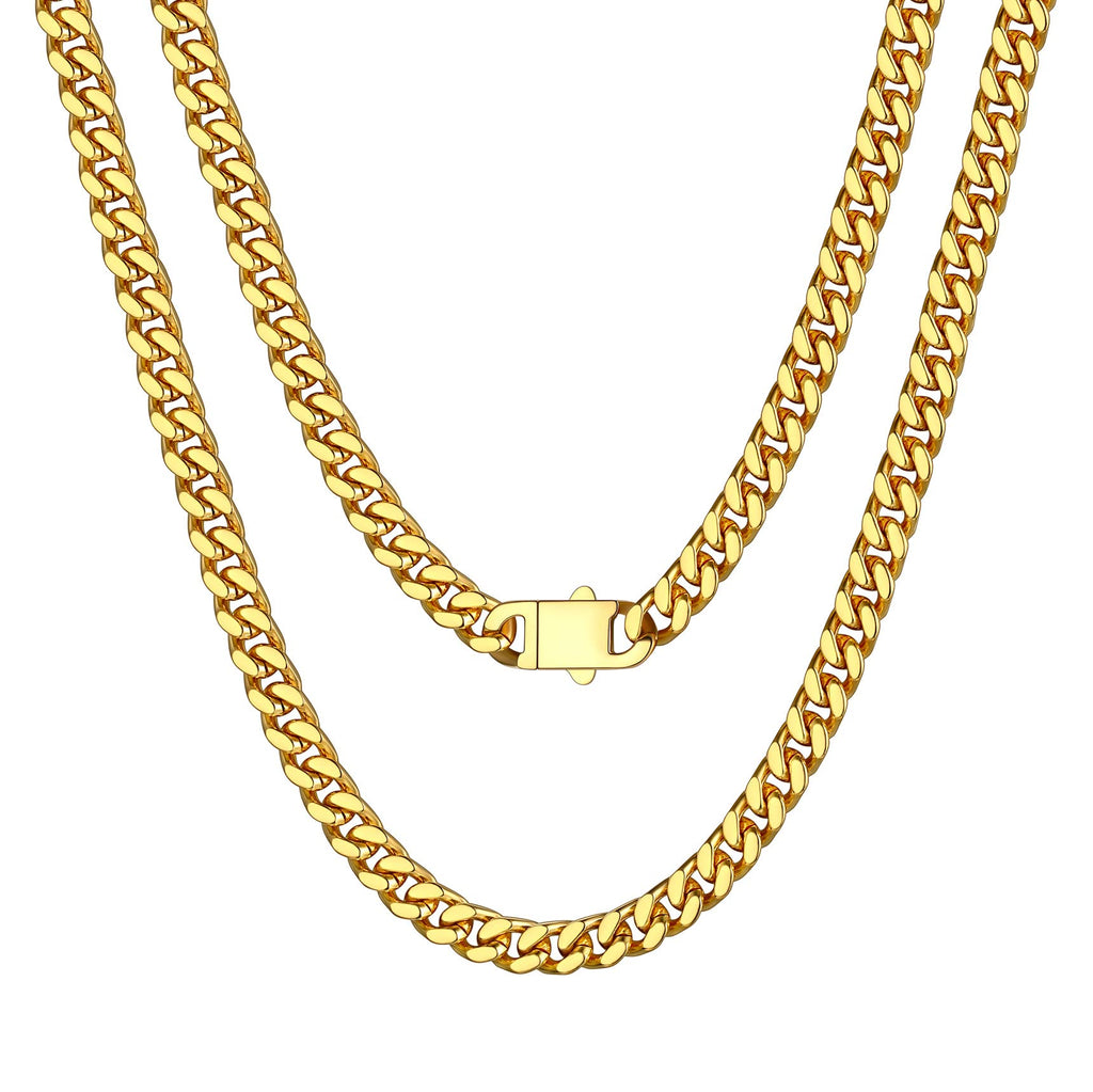 Bestyle Cuban Chain Necklace 5 mm/7 mm/9 mm/12 mm Width Necklace Cuban Miami Chain Length 45-76 cm Necklace Stainless Steel Cuban Chain Silver/Gold/Black Hip Hop Rock Punk Chain