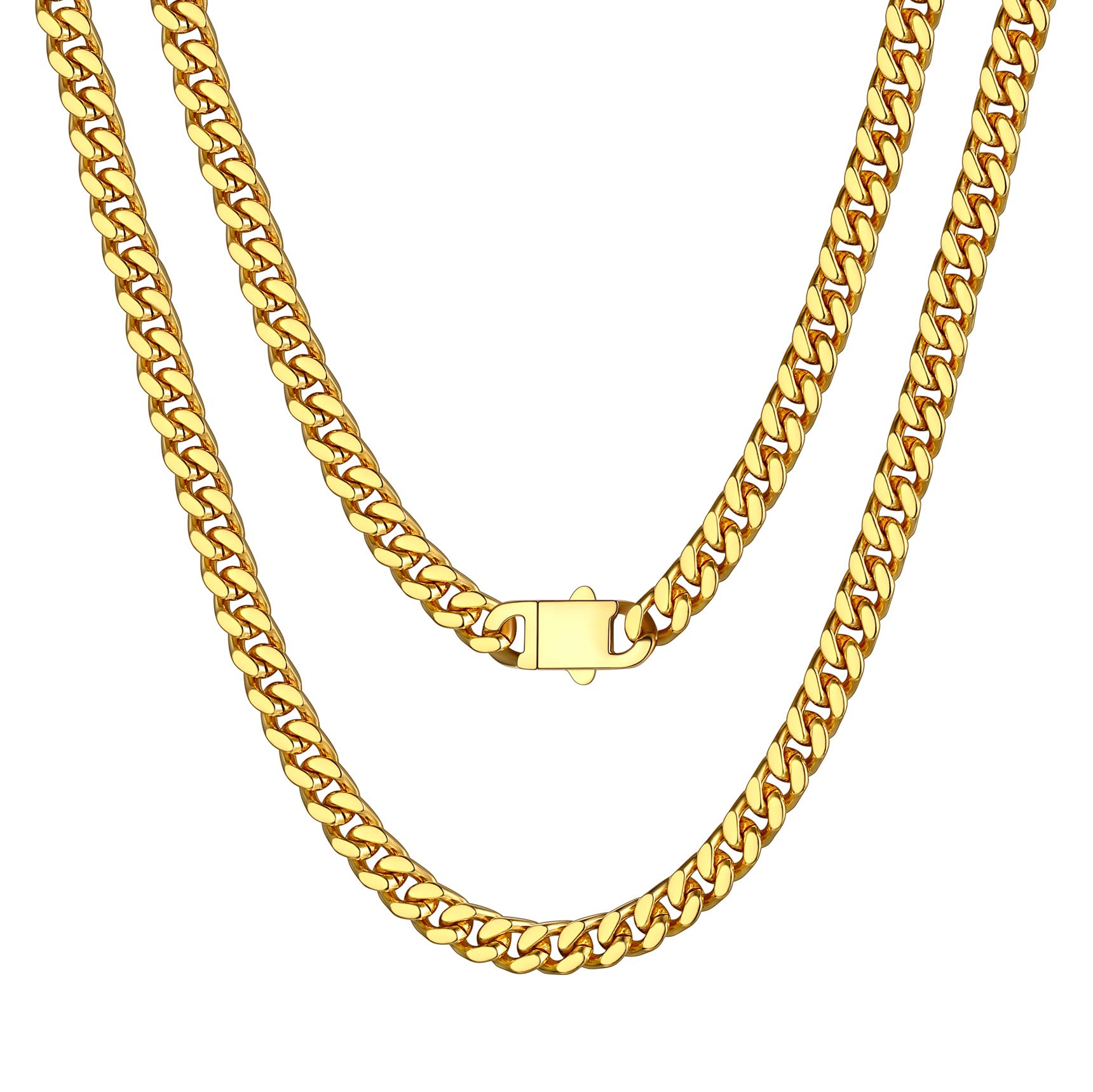 Bestyle Cuban Chain Necklace 5 mm/7 mm/9 mm/12 mm Width Necklace Cuban Miami Chain Length 45-76 cm Necklace Stainless Steel Cuban Chain Silver/Gold/Black Hip Hop Rock Punk Chain