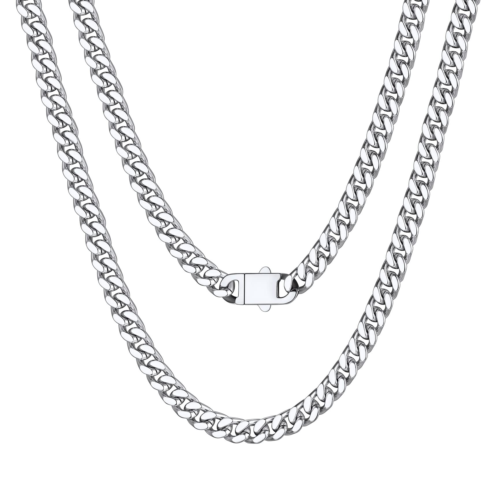 Bestyle Cuban Chain Necklace 5 mm/7 mm/9 mm/12 mm Width Necklace Cuban Miami Chain Length 45-76 cm Necklace Stainless Steel Cuban Chain Silver/Gold/Black Hip Hop Rock Punk Chain