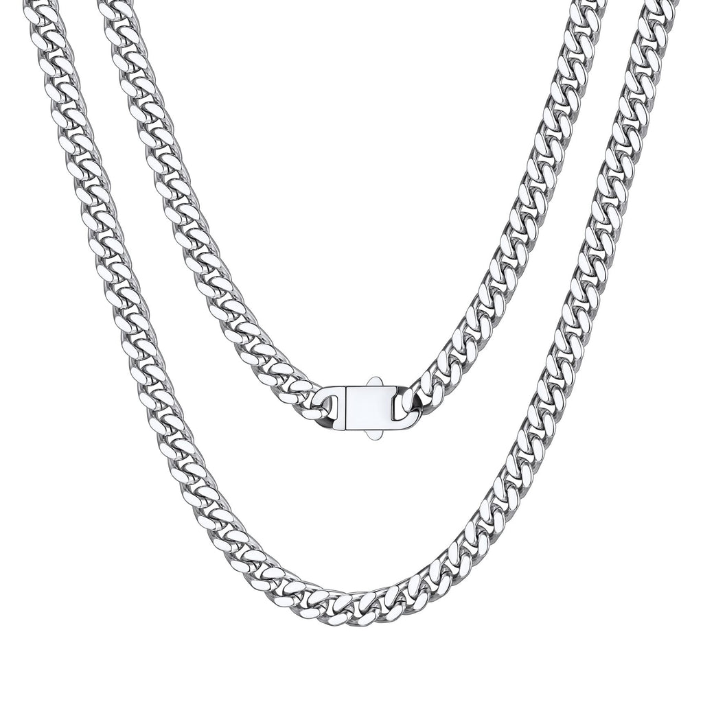 Bestyle Cuban Chain Necklace 5 mm/7 mm/9 mm/12 mm Width Necklace Cuban Miami Chain Length 45-76 cm Necklace Stainless Steel Cuban Chain Silver/Gold/Black Hip Hop Rock Punk Chain