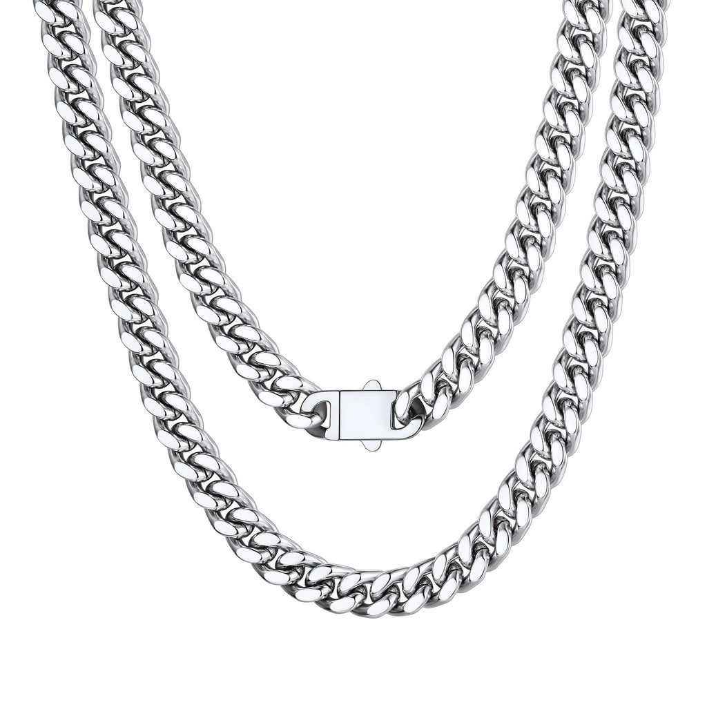 Bestyle Cuban Chain Necklace 5 mm/7 mm/9 mm/12 mm Width Necklace Cuban Miami Chain Length 45-76 cm Necklace Stainless Steel Cuban Chain Silver/Gold/Black Hip Hop Rock Punk Chain
