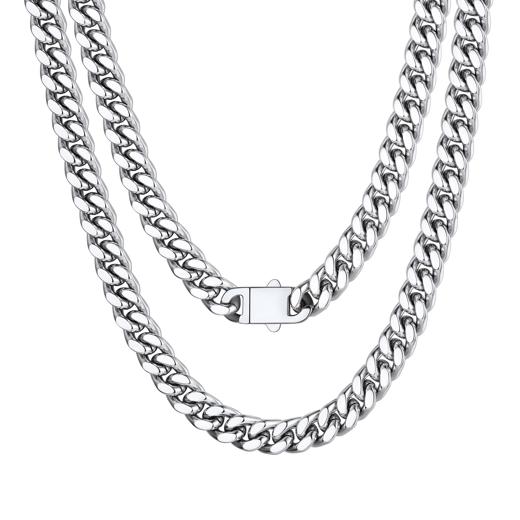 Bestyle Cuban Chain Necklace 5 mm/7 mm/9 mm/12 mm Width Necklace Cuban Miami Chain Length 45-76 cm Necklace Stainless Steel Cuban Chain Silver/Gold/Black Hip Hop Rock Punk Chain