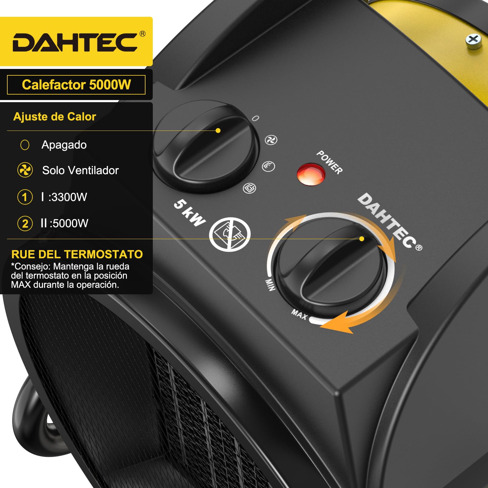 Ceramic Heater 2000W - Low Consumption - Portable Electric Radiator - Fast Heating in 3 s - Suitable for Homes, Bathrooms and Construction Sites