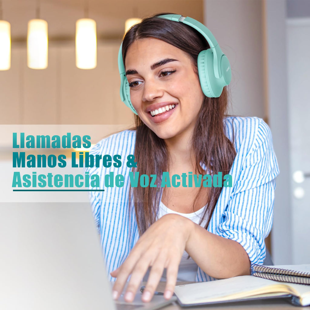 KVIDIO Wireless On-Ear Headphones, 55 Hours Playtime Bluetooth Headphones, Foldable Lightweight Headphones with Microphone, Deep Bass (Black)