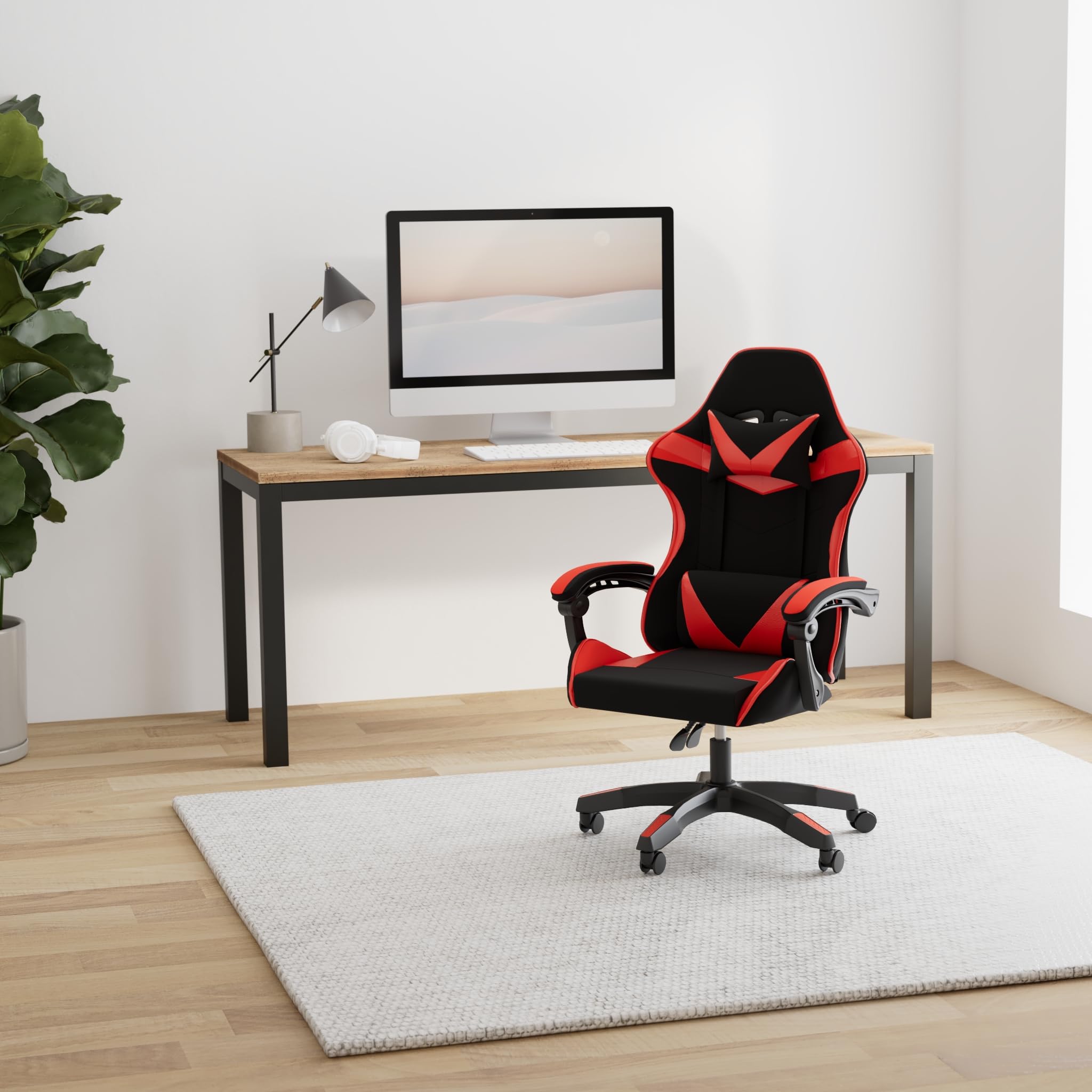 Ergonomic Reclining Gaming Chair with Lumbar and Cervical Cushion | Adjustable Height, Padded Armrests, 360° Wheels | Ideal for Office, Desk, Telework, Study, Gaming, Computer