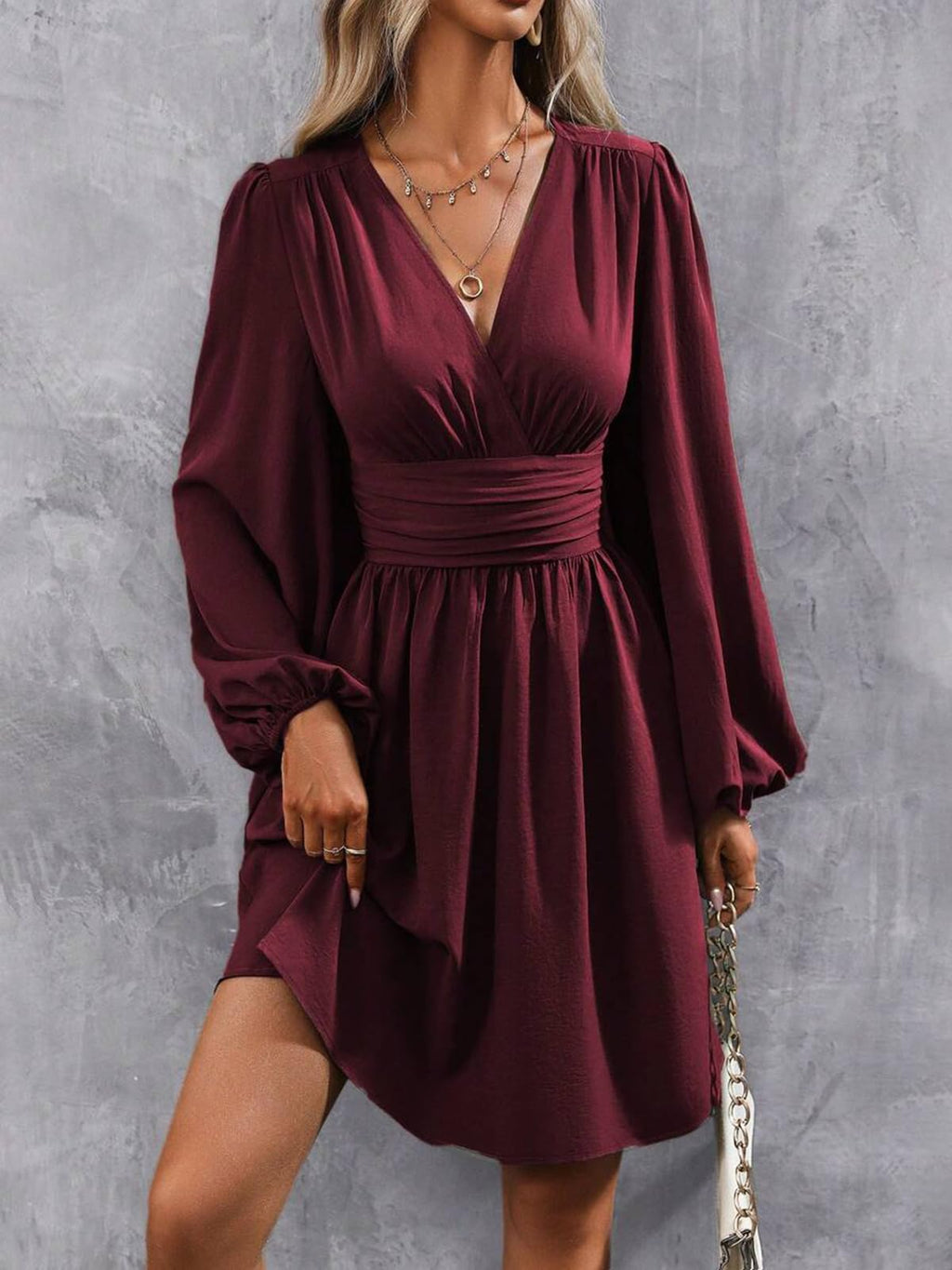 Dress Long Sleeve/Short Sleeve Women Casual Long Dresses V Neck Elegant Lantern Sleeve Dress A-Line Butterfly Sleeves