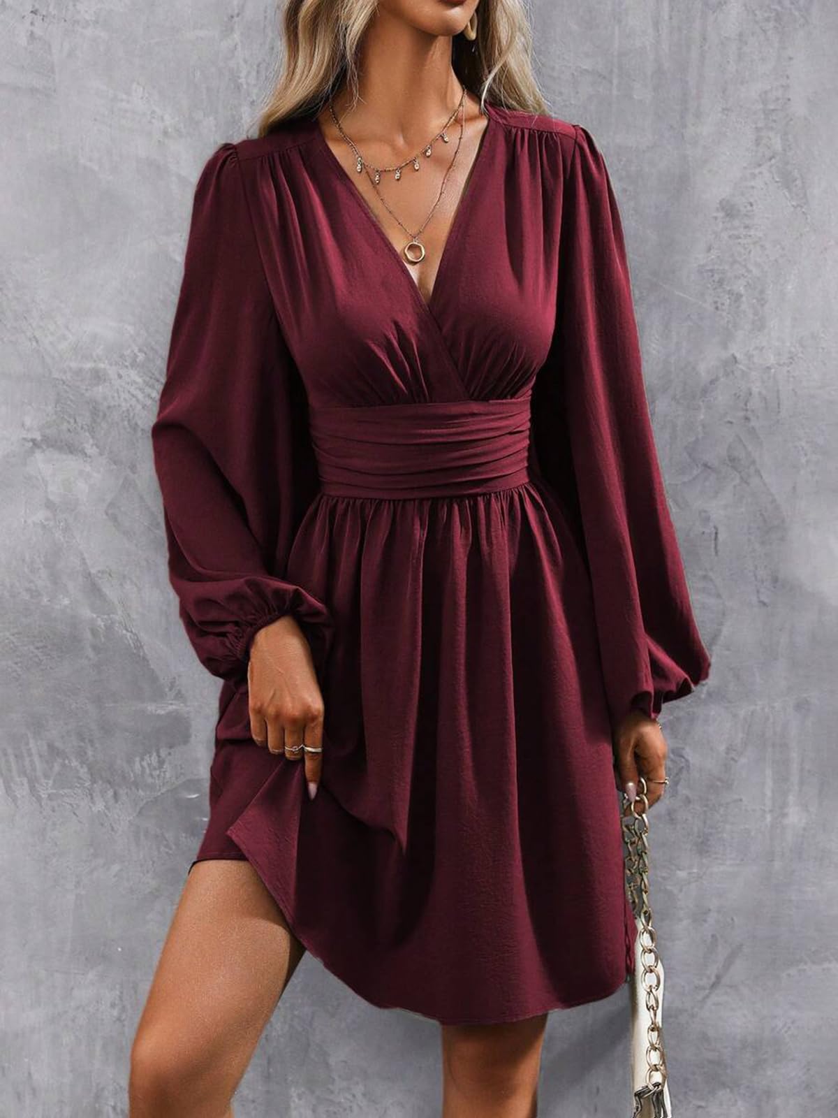 Dress Long Sleeve/Short Sleeve Women Casual Long Dresses V Neck Elegant Lantern Sleeve Dress A-Line Butterfly Sleeves