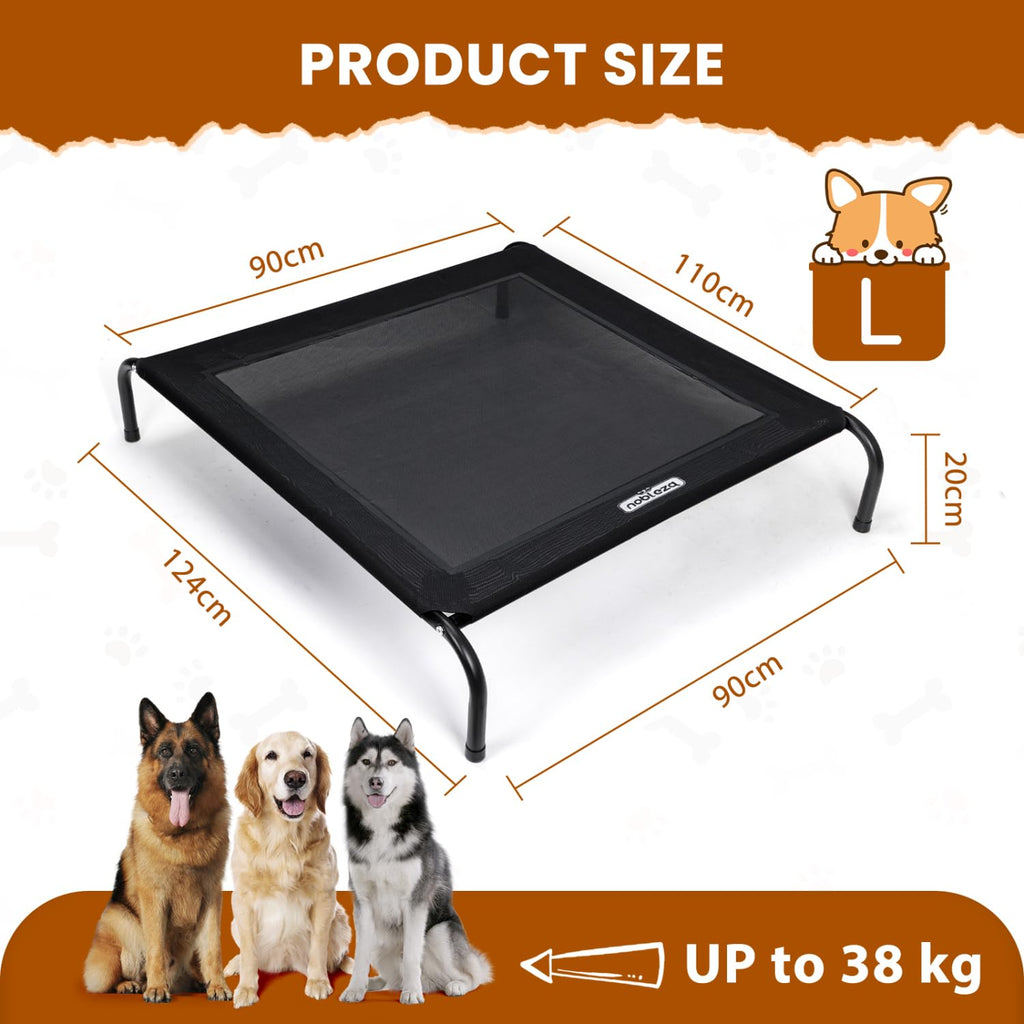 Nobleza Washable Raised Dog Bed, Cooling and Breathable for Outdoor and Indoor, Robust, Grey, L, 124 x 90 x 20 cm