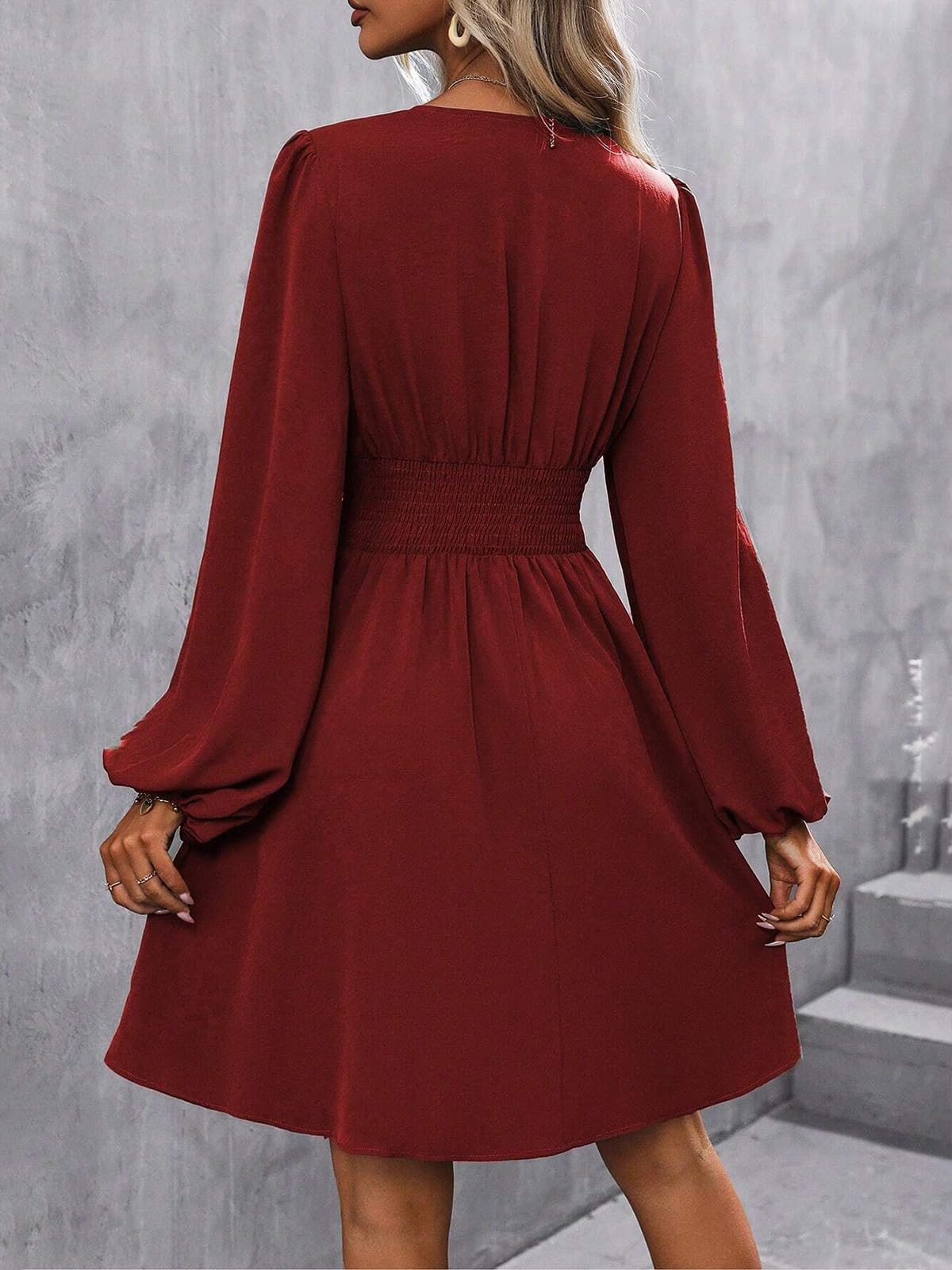 Dress Long Sleeve/Short Sleeve Women Casual Long Dresses V Neck Elegant Lantern Sleeve Dress A-Line Butterfly Sleeves