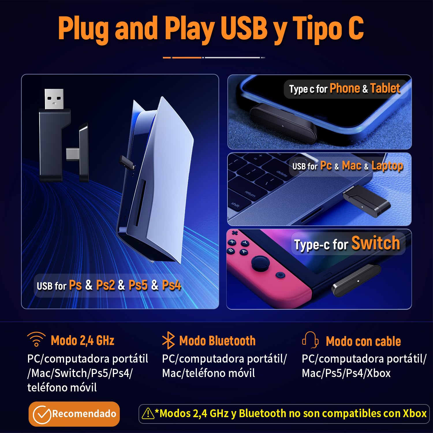 Ozeino Wireless Gaming Headset for PC/Ps5/Ps4, 2.4GHz Wireless+Bluetooth Wireless Gaming Headphones, Low Latency Lossless Sound Quality, 30Hr+ Duration