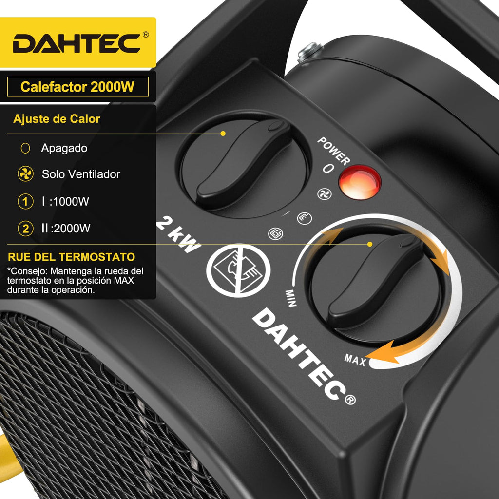 Ceramic Heater 2000W - Low Consumption - Portable Electric Radiator - Fast Heating in 3 s - Suitable for Homes, Bathrooms and Construction Sites