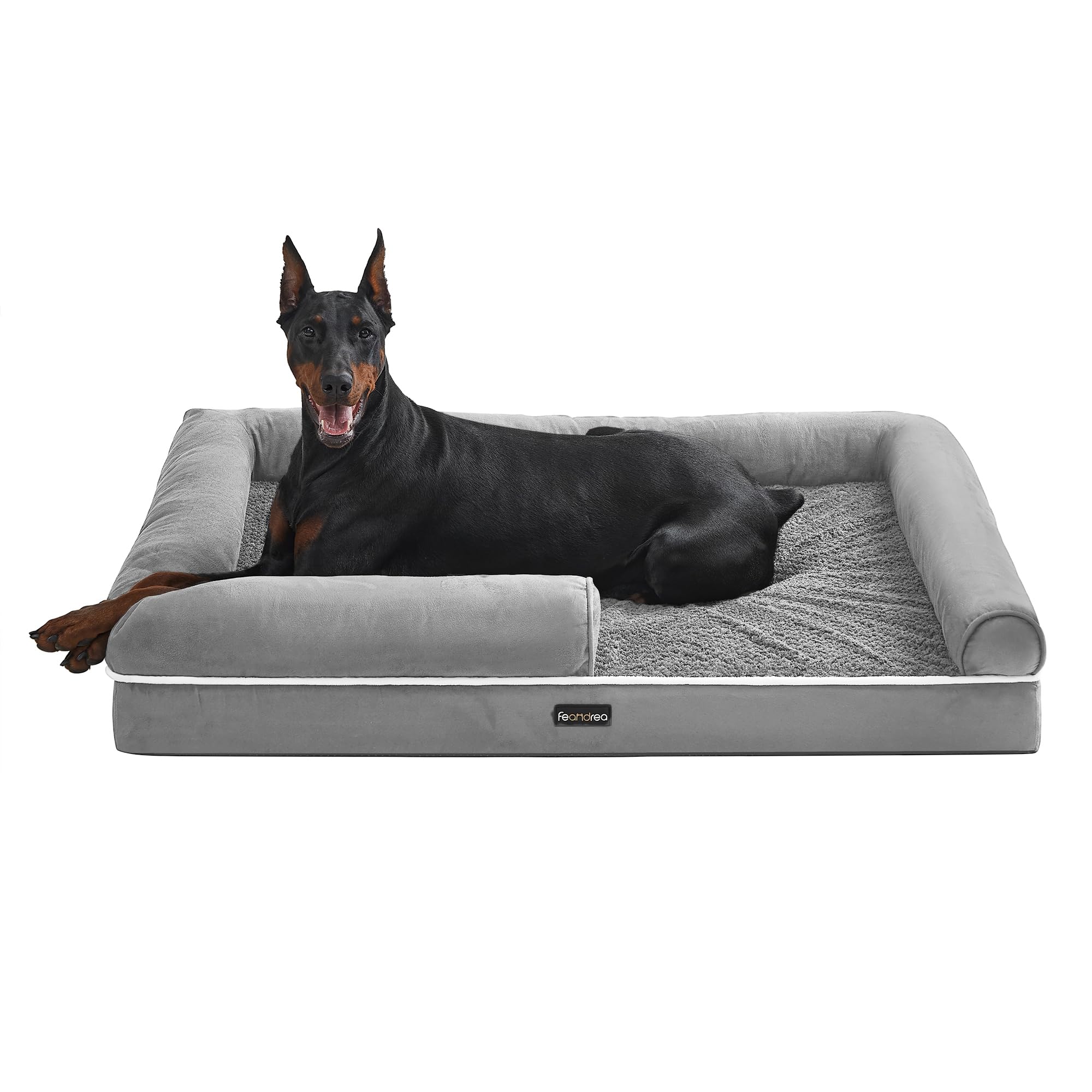 Feandrea Orthopedic Dog Bed, Sofa, Pet Bed, Soft Padding, Raised Edges, Removable and Washable Cover, 122 x 85 x 20 cm, Non-Slip, Osucro Grey PGW078G01