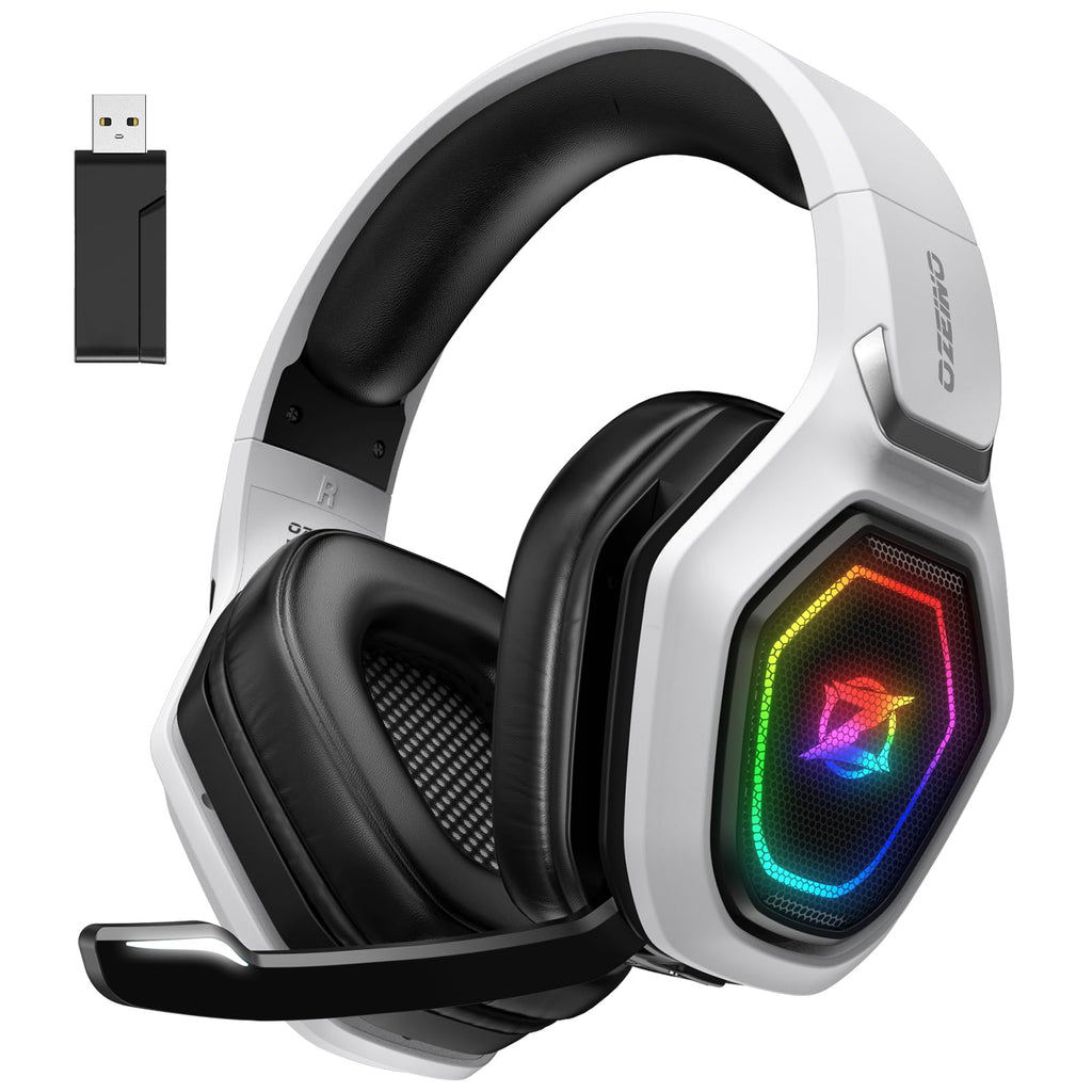 Ozeino Wireless Gaming Headset for PC/Ps5/Ps4, 2.4GHz Wireless+Bluetooth Wireless Gaming Headphones, Low Latency Lossless Sound Quality, 30Hr+ Duration