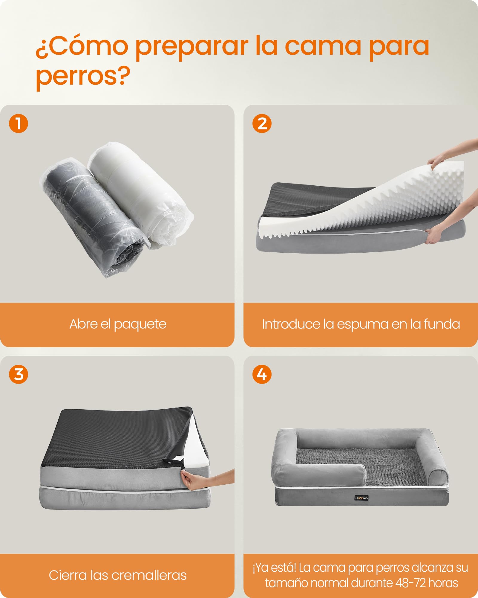 Feandrea Orthopedic Dog Bed, Sofa, Pet Bed, Soft Padding, Raised Edges, Removable and Washable Cover, 122 x 85 x 20 cm, Non-Slip, Osucro Grey PGW078G01