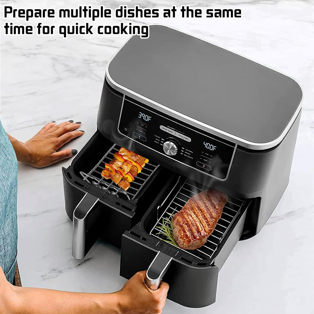 2 Pieces Air Fryer Rack Compatible with Ninja Foodi [AF400EU]/[AF300EU], Air Fryer Rack Set with Skewer, Air Fryer Accessories