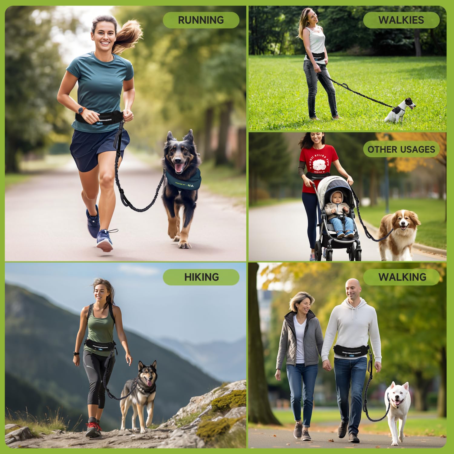 Nobleza Elastic Hands-Free Dog Leash with Pocket, Retractable Dog Leash with Double Elastic Rope, Adjustable Belt, Reflective Band