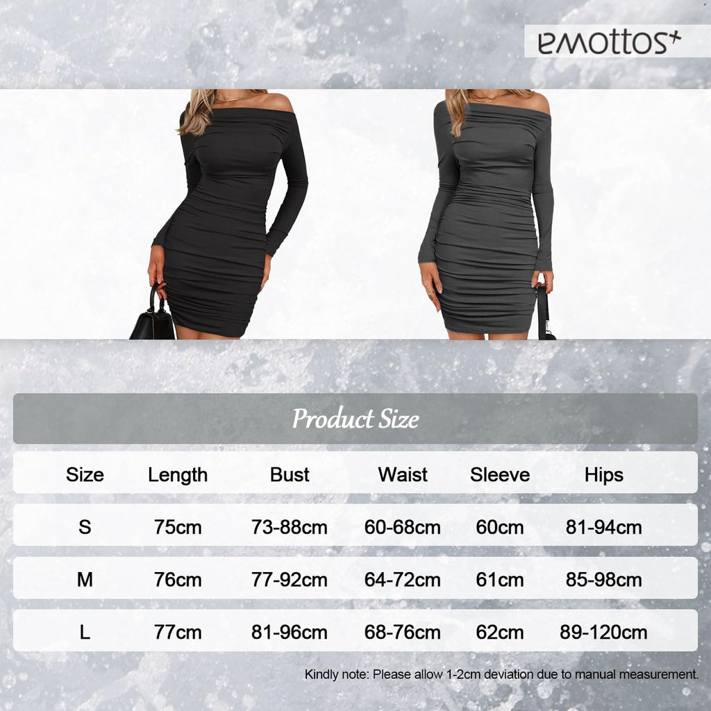 Women Mini Wrap Dress, Sexy Hip-Hugging Ruched Dresses, Soft Deep V Neck/One Shoulder Bodycon Long Sleeve Pencil Dress, Club Cocktail Party Dress(2 Style, S-L)