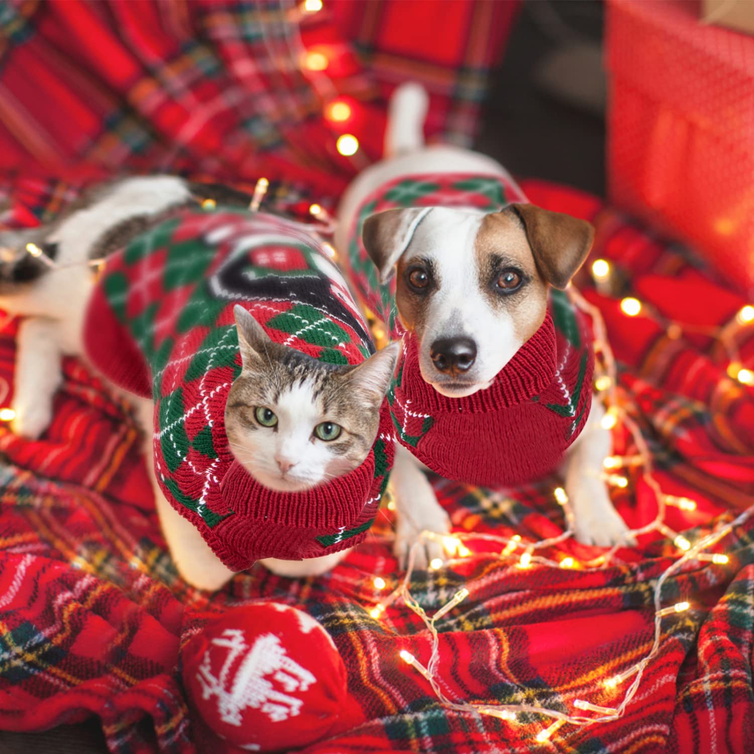 Nobleza - Christmas Dog Sweaters and Kittens, Pet Sweater, Warm Winter Clothes Suitable for Small and Medium Dogs (Red, S)