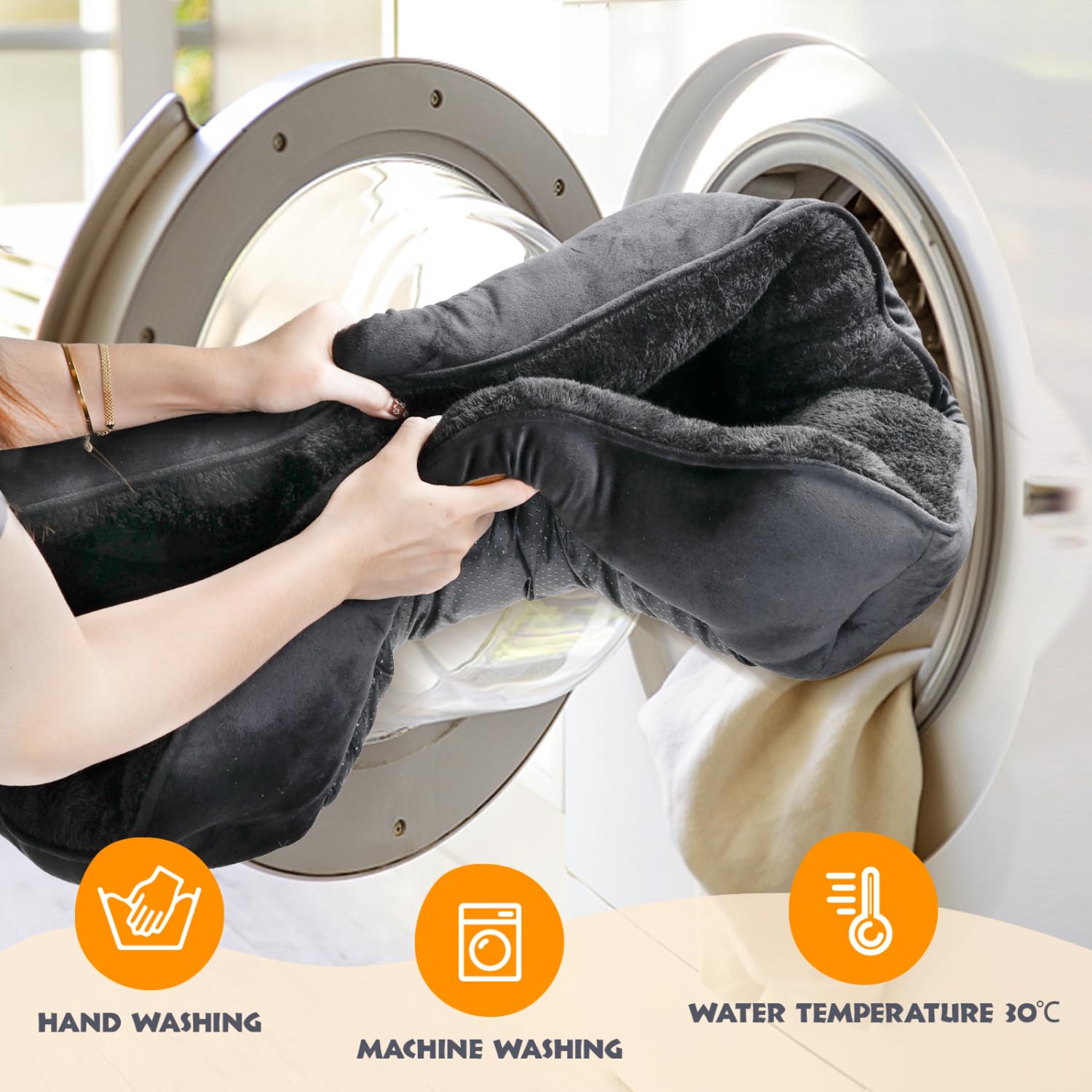 Nobleza Washable Dog Bed, Non-Slip with Super Soft Fibre Filling for Small and Medium Pets, Black, M, 67 x 57 cm